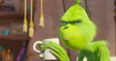 Grinch zangado a segurar uma caneca no filme Grinch