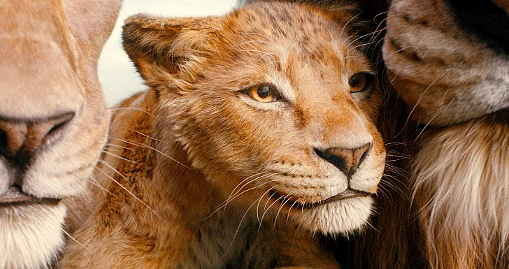 O pequeno Mufasa com os pais em Mufasa: O Rei Leão