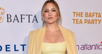 Kate Hudson vestida de amarelo.