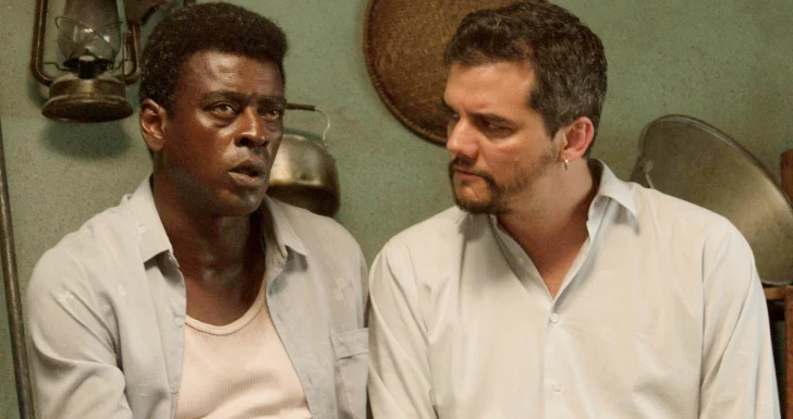 Wagner Moura e Seu Jorge nos bastidores de "Marighella"