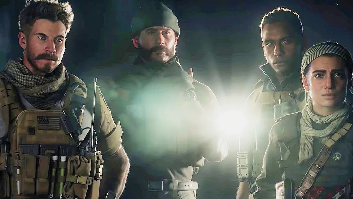 Barry Sloane, Chad Michael Collins, Elliot Knight, and Claudia Doumit in Call of Duty: Modern Warfare (2019)