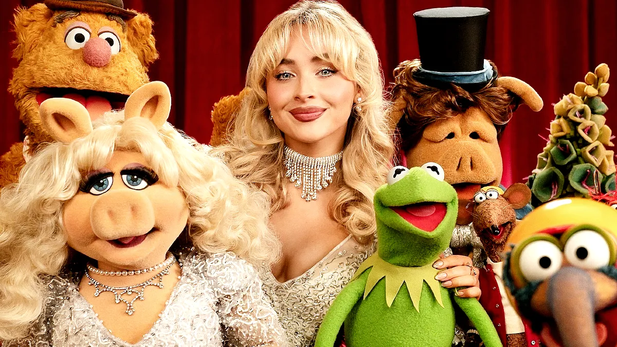 The Great Gonzo, Kermit the Frog, Miss Piggy, Fozzie Bear, and Sabrina Carpenter in El show de los Muppets (2026)